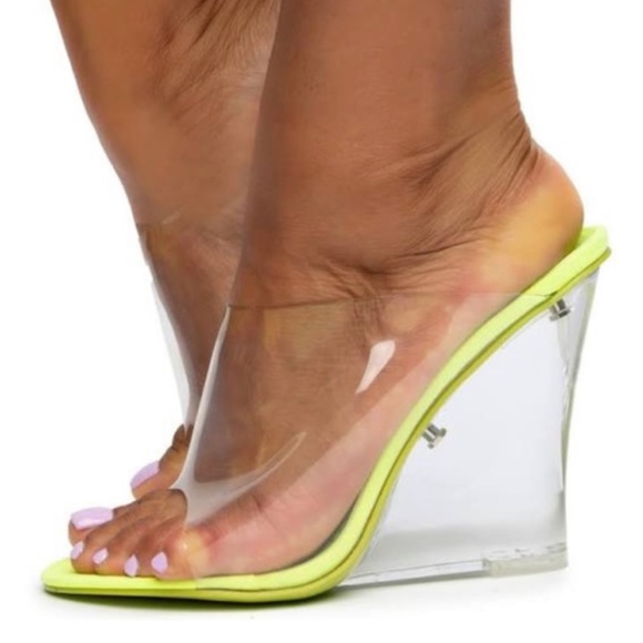 Perspex PVC Clear Sexy Wedges - LIME - Picture 3 of 11